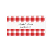 Roodgingham patroon bruiloft gunst etiket (Voorkant)