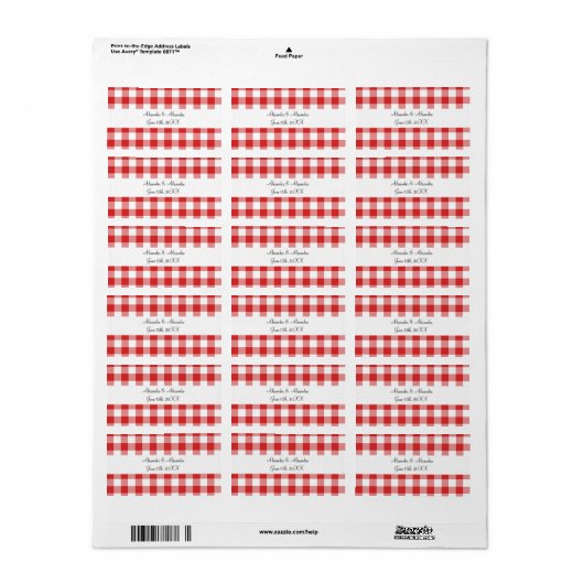 Roodgingham patroon bruiloft gunst etiket (Full Sheet)
