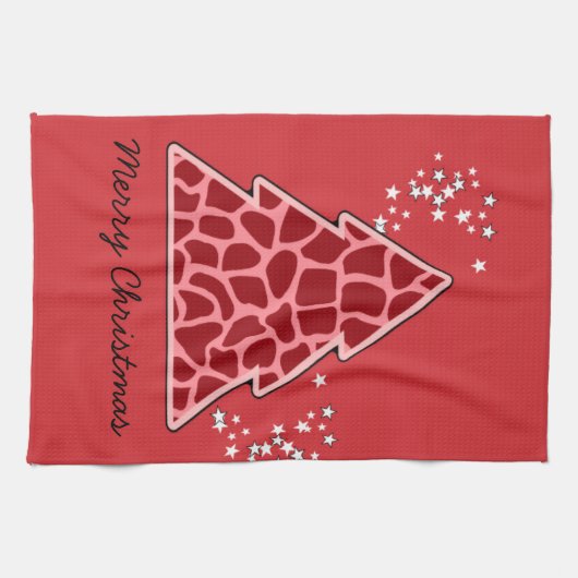 Roodgiraffe kerstboom theedoek (Horizontaal)