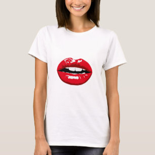roodglanzende lippen t-shirt