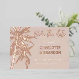Roodgouden Palmboom Strand Bruiloft Save The Date Folie Uitnodiging