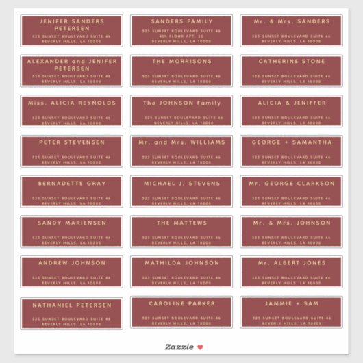 Roodgouden vakantie mailing 24 adresetiket sticker (Vel)