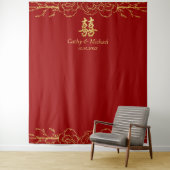 Roodgoudflorale lijst chinese bruiloft ceremonie wandkleed (In situ)