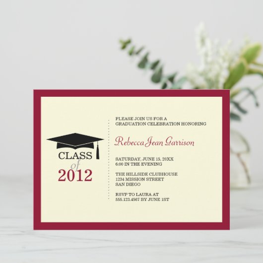 Roodgrens pet tassel afstuderen bekendmaking kaart (Staand voorkant)