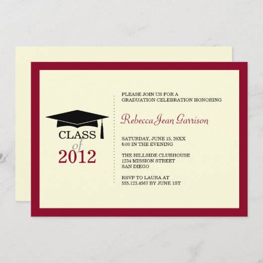 Roodgrens pet tassel afstuderen bekendmaking kaart (Voorkant / Achterkant)