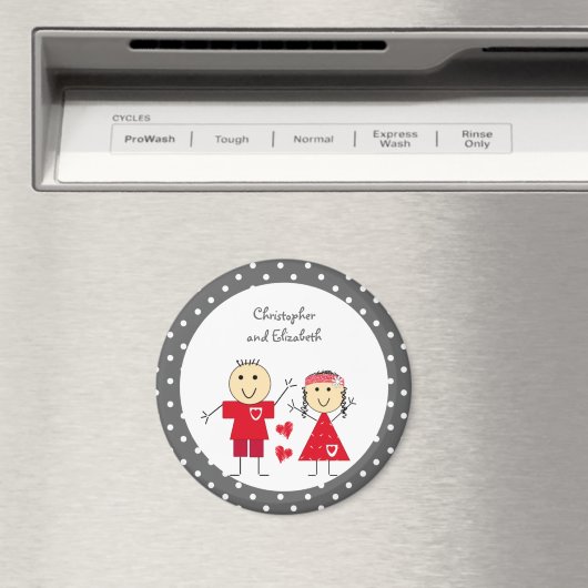 Roodgrijs met stippen stokfiguren en namen magneet (Insitu (Vaatwasser))