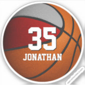 roodgrijs schoolteam dikjongens basketbal sticker (Voorkant)