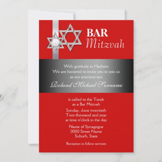 Roodgrijze bar mitzvah viering kaart (Voorkant)