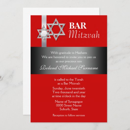 Roodgrijze bar mitzvah viering kaart (Voorkant / Achterkant)