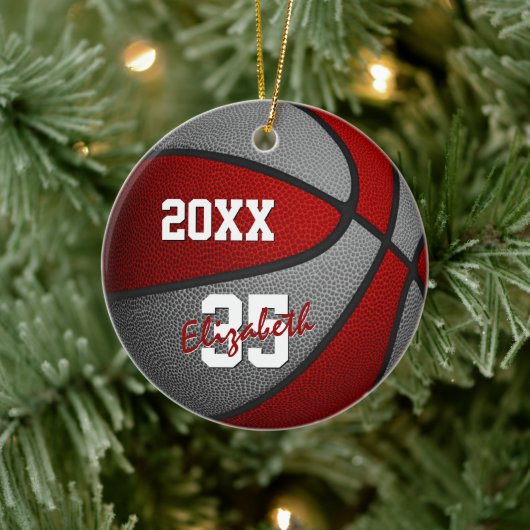 roodgrijze jongens team kleuren basketbal keramisch ornament (Boom)