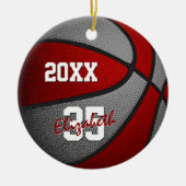 roodgrijze jongens team kleuren basketbal keramisch ornament (Voorkant)