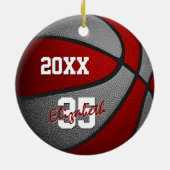 roodgrijze jongens team kleuren basketbal keramisch ornament (Achterkant)