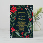 Roodgroene florale baarzen bruiloft folie uitnodiging (Staand Voorkant)