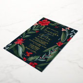 Roodgroene florale baarzen bruiloft folie uitnodiging (Gedraaid)