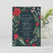 Roodgroene florale baarzen bruiloft kaart (Staand voorkant)
