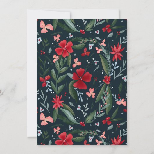 Roodgroene florale baarzen bruiloft kaart (Achterkant)