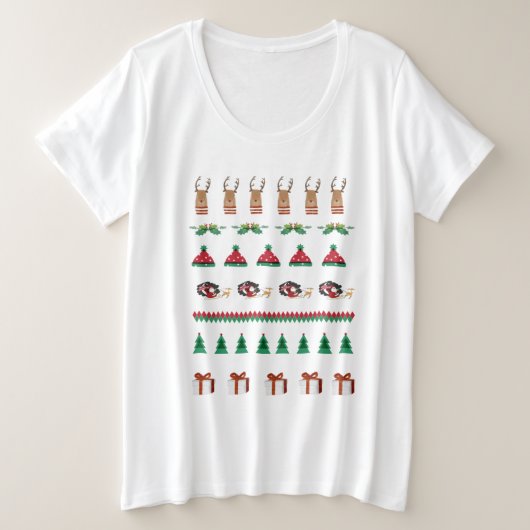 Roodgroene kerstfeestdag — rendierkerstman grote maat t-shirt (Design voorkant)
