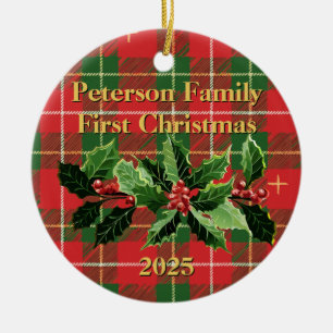 roodgroene plak Familie eerste kerstfoto Keramisch Ornament