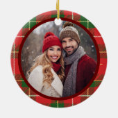 roodgroene plak | Familie eerste kerstfoto Keramisch Ornament (Achterkant)