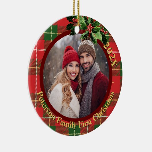 roodgroene plak | Onze eerste kerstfoto Keramisch Ornament (Rechts)