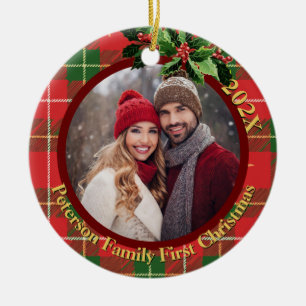 roodgroene plak   Onze eerste kerstfoto Keramisch Ornament