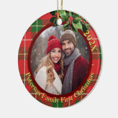 roodgroene plak | Onze eerste kerstfoto Keramisch Ornament (Links)