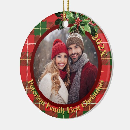 roodgroene plak | Onze eerste kerstfoto Keramisch Ornament (Links)