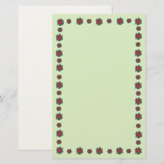 Roodgroene Poinsettia Flowers Border Stationery Briefpapier (Voorkant / Achterkant)
