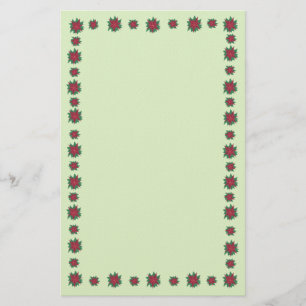 Roodgroene Poinsettia Flowers Border Stationery Briefpapier