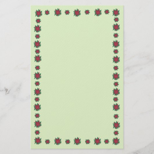 Roodgroene Poinsettia Flowers Border Stationery Briefpapier (Voorkant)
