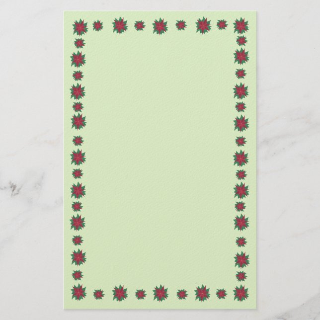 Roodgroene Poinsettia Flowers Border Stationery Briefpapier (Voorkant)