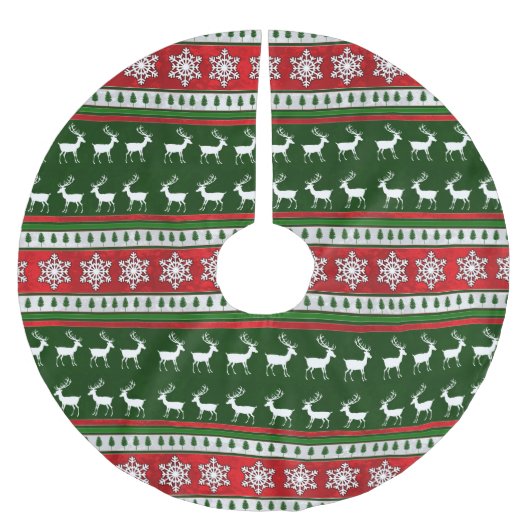 Roodgroene rendiersnowflake-boomrok kerstboom rok (Voorkant)