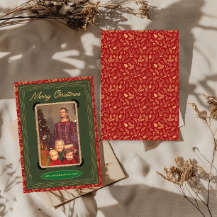 Roodgroene vintage fotokerstkaart kaart