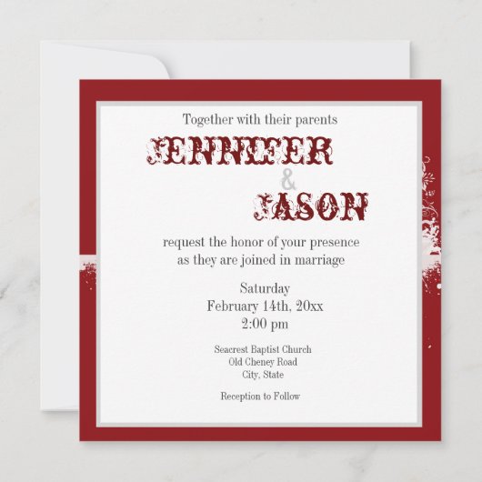 Roodgrunge Heart Valentijnse huwelijksuitnodiginge Kaart (Achterkant)