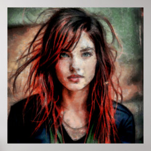 Roodhaarvrouw in de wind poster