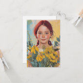  roodharig australisch meisje met bloemen kaart (Voorkant / Achterkant in situ)