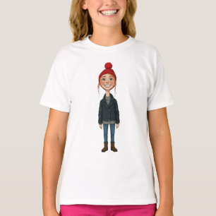 Roodharig Lachend Meisje met Rode Muts en T-shirt