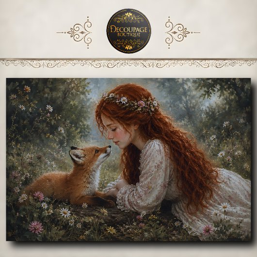 Roodharig meisje Fox Meadow Decoupage Tissuepapier