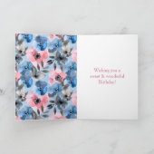 Roodharig Meisje IJscrème Blauw Bloemig Verjaardag Kaart (Binnen)