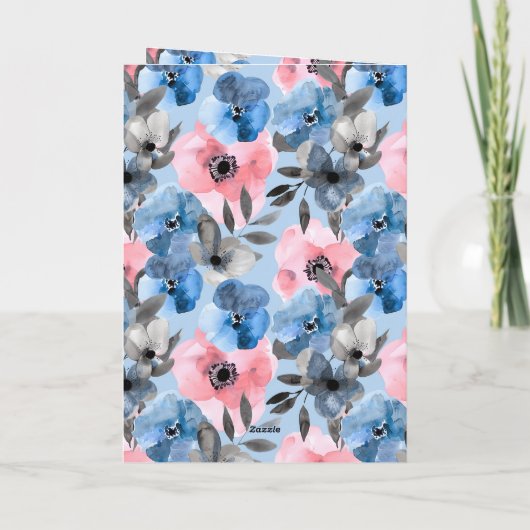 Roodharig Meisje Ijsje Blauwe Bloem Verjaardag Kaart (Achterkant)