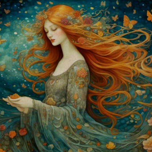 Roodharig Meisje met Bloemen Decoupage Tissuepapier