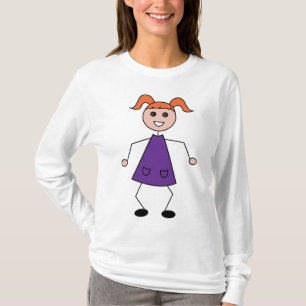 Roodharig meisje stickfigure in paarse jurk