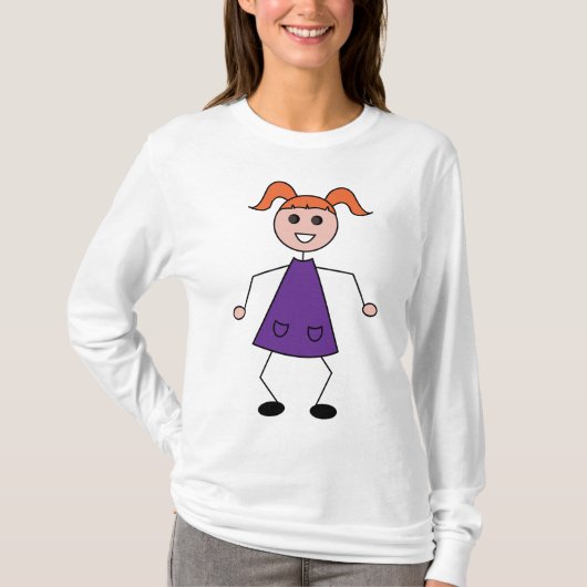 Roodharig meisje stickfigure in paarse jurk (Voorkant)