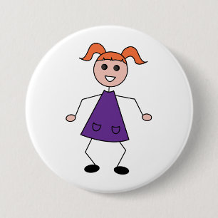 Roodharig meisje stickfigure in paarse jurk ronde button 7,6 cm