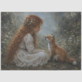 Roodharig Meisje Vos Wilde Bloem Decoupage Tissuepapier (Voorkant)