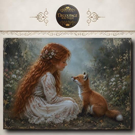 Roodharig Meisje Vos Wilde Bloem Decoupage Tissuepapier