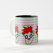 Roodharig personage: vet en eigenzinnig tweekleurige koffiemok (Voorkant links)