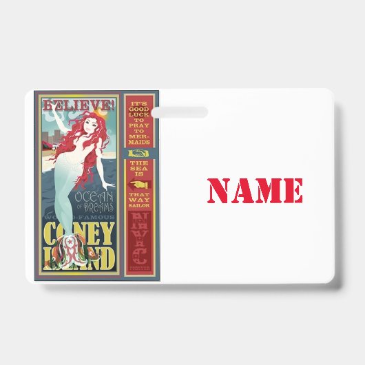 Roodharige Coney Island Zeemeermin Badge (Voorzijde)