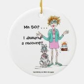 Roodharige dame draait om 50 en protesteert kerami keramisch ornament (Achterkant)