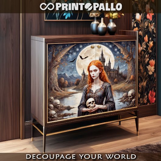 Roodharige dame van vervloekte schedels in gotisch tissuepapier